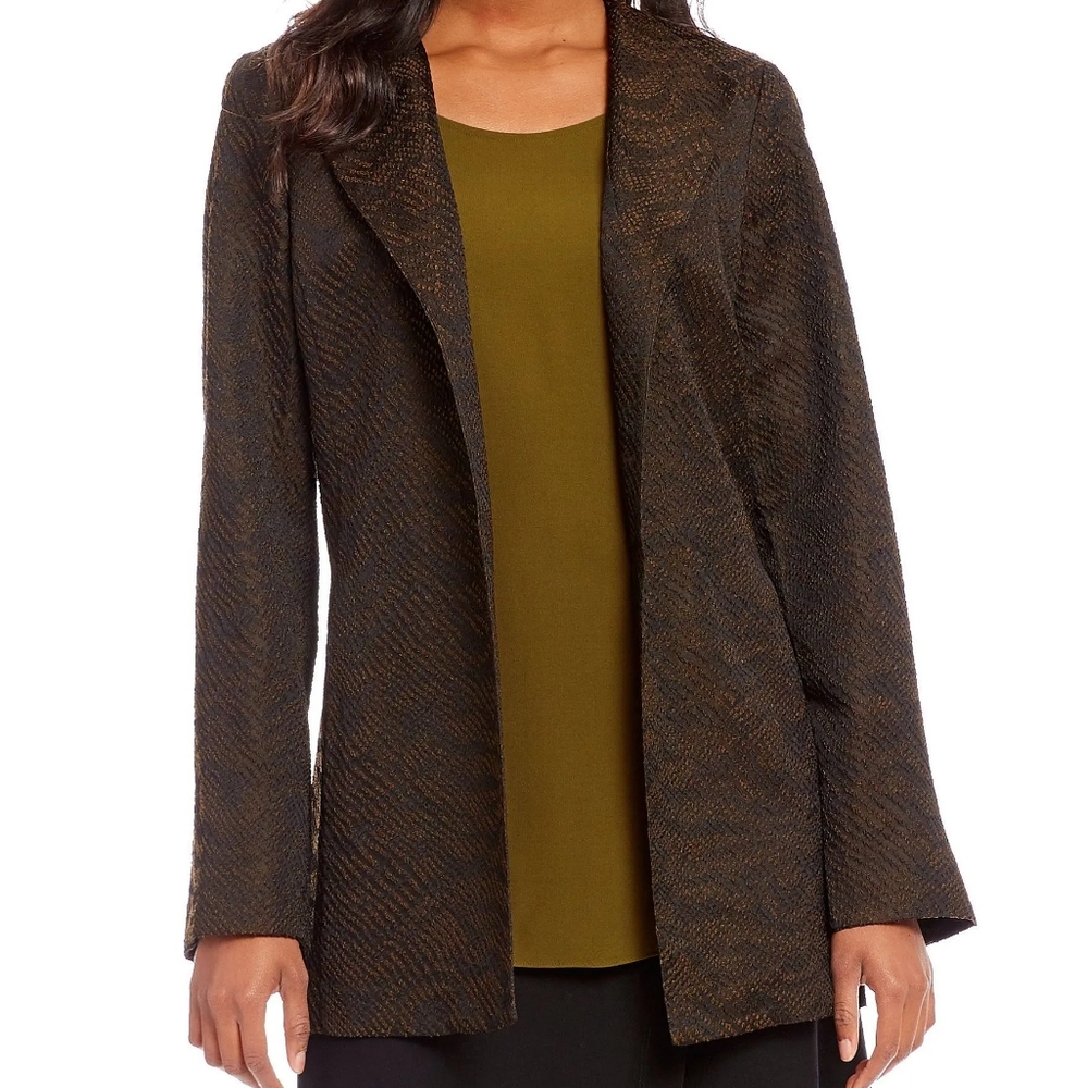 Eileen Fisher Silk Blend Jacquard Wave Open Front Blazer Jacket Womens Size XL